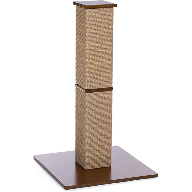 Prevue Pet Gemini Poteau à Griffer Carré Haut avec un Poteau Carré de 32 Pouces de Hauteur Enveloppé de Jute, Divisé en Deux sections Interchangeables sur une base Carrée en Bois Brun de 19 Pouces, Conçu pour Que les Chats s'Étirent, Font de l'Exercice et Griffent.