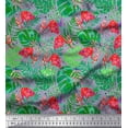thumbnail image 1 of Soimoi Moss Georgette Fabric Tropical Leaves & Flamingo Bird Decor Fabric Printed Yard 42 Inch Wide, 1 of 3