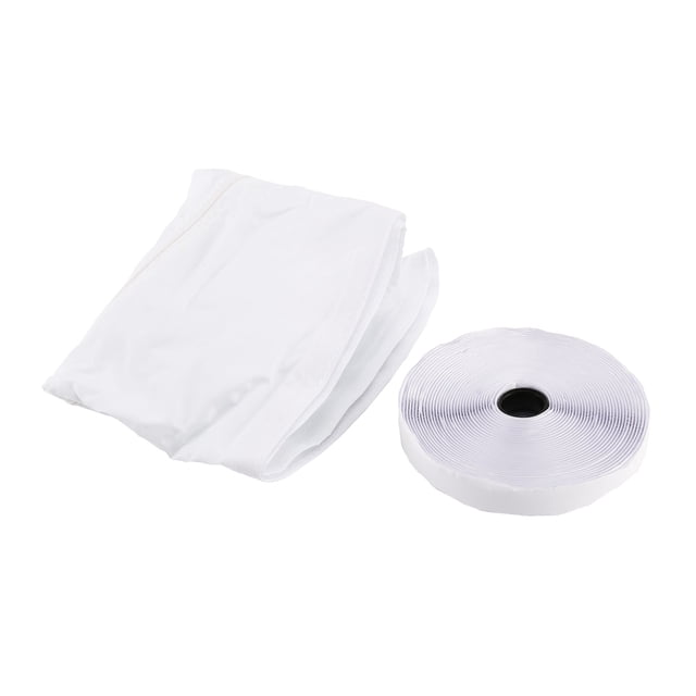 Air Conditioner Window Seal, a white sealing cloth and adhesive hook tape designed for portable air conditioners and tumble dryers. The cloth measures 3 meters and is made of durable, waterproof material. It helps block warm air, reduce cold air leakage, and prevent insects and dust. Suitable for various window types except sliding windows or doors.