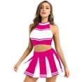 thumbnail image 4 of Oyolan Ensemble d'Uniforme de Cheerleader Sans Manches pour Femmes Adultes Jupe Plissée Mini Rose Vif L, 4 of 6
