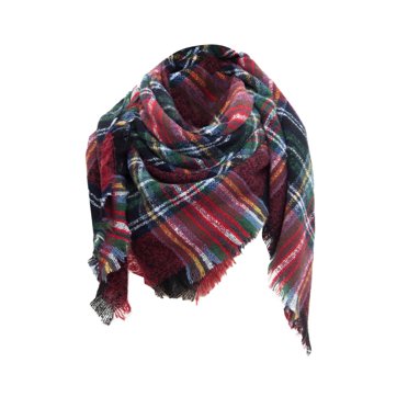 B91xZ Winter Scarf Shawl Women Warm Knit Plaid Scarf Circle Loop Scarves,Wine One Size