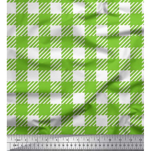 Soimoi Polyester Crepe Fabric Gingham Check Print Fabric by The Yard 52 Inch Wide