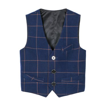 PMVFHDE Boy Tshirts Loose Fit Boy's 3 Button Plaid Formal Suit Vest Navy,9-10 Years