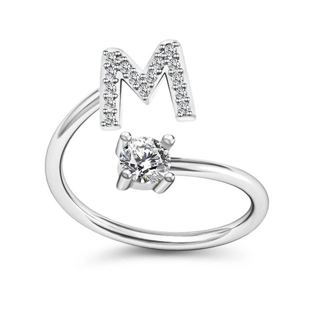 ruzhgo Bague Initiale pour Femmes Filles Bagues Alphabet en Alliage Argent Bagues Initiales Incrustées de Cristal Réglables Cadeau Type1 Type18