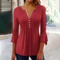 thumbnail image 2 of Timegard Hauts d'Été pour Femmes Plissés Col en V Évasé Manches 3/4 T-Shirts Confortables Tunique Décontractée Habillée, 2 of 5