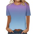 thumbnail image 4 of Timegard Hauts d'Été pour Femmes Col Rond Manches Courtes Couleur Dégradée Blouse Confortable Décontractée Ample Hauts, 4 of 5