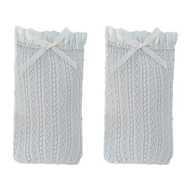 CSChome Stockings 1 Pair Japanese Style Ruffle Trim Bowknot Decor Women Stockings Retro Solid Color Hollow Jacquard Long Princess