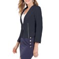 thumbnail image 4 of INSPIRE CHIC Junior's Open Front Zipper Collarless Solid Cropped Blazer, 4 of 5