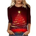 thumbnail image 2 of QIPOPIQ Hauts pour Femmes Manches 3/4 Décontracté Coupe Ample Col Rond T-Shirts Mignons Tunique Trois Quarts en Liquidation, 2 of 5
