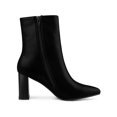 thumbnail image 3 of BLISSFUL STEP Women's Side Zip Pointed Toe Block Heels Ankle Boots Black 6, 3 of 6