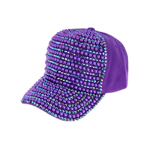 Top Headwear Casquette de Baseball Bling en Perles et Strass - Violet