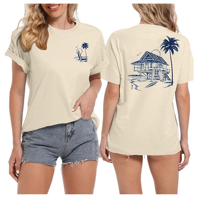 LUOGENLI T-shirts pour Femme pour Femmes T-Shirt Décontracté à Imprimé de Lettres Col Rond Manches Courtes T-Shirt Haut T-shirts pour Femmes T-Shirt Graphique Fête de la Saint-Patrick Beige G