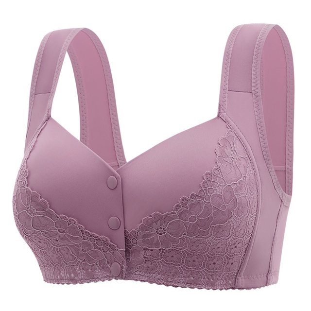 Timegard Bras for Women Plus Size Lace Front Closure Button Wide Strap Wireless Bras Comfy Everyday Bras