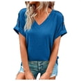 thumbnail image 1 of Timegard Tops for Women V Neck Short Sleeve Button Comfy Summer Casual Loose Tops Tee Solid Color, 1 of 6