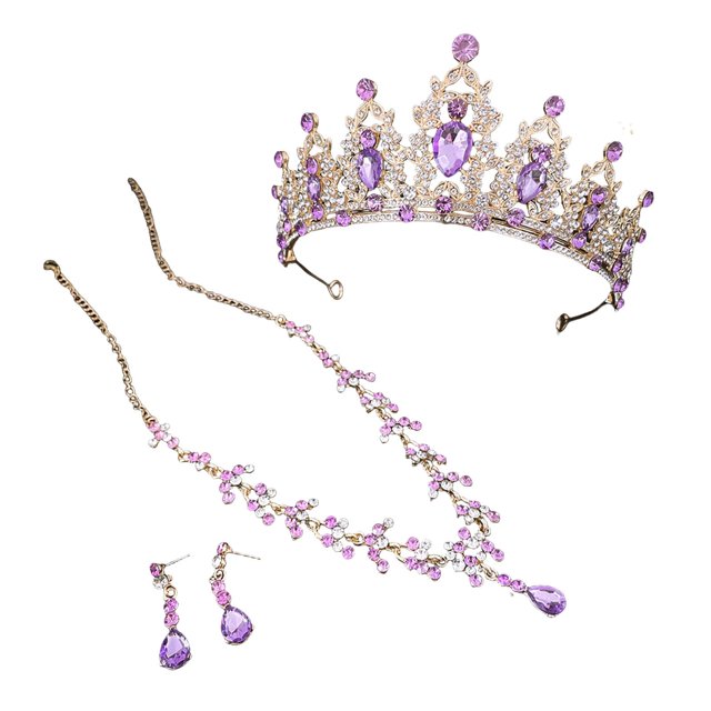 LYMAYTER Bride Jewelry Set 3Pcs/Set Wedding Crown and Earrings - Faux Crystal, Exaggerated