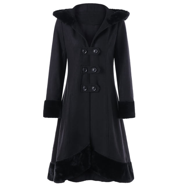 Awdenio Manteaux et Hauts pour Femmes à Double Boutonnage à l'Avant, de Couleur Unie Noire. le Manteau Présente un design à Double Boutonnage avec Boutons, un Ourlet Évasé et des accents en Fausse Fourrure sur les Poignets, le Col et l'Ourlet. Fabriqué en polyester, Il Est Conçu pour le Confort et la Chaleur, Convient aux occasions Décontractées, Quotidiennes Ou Formelles en Automne et en Hiver. Disponible en Tailles m à TTTG.