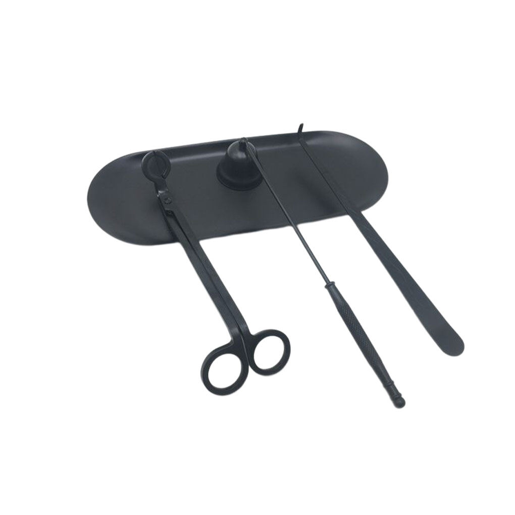 ziyahi 4 Pieces/Set Candle Wick Trimmer Tray Candles Core Hook Dipper Trimming Tool Kit Accessory Home Bedroom Wedding Black