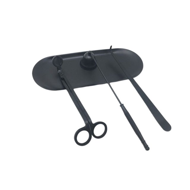 ziyahi 4 Pieces/Set Candle Wick Trimmer Tray Candles Core Hook Dipper Trimming Tool Kit Accessory Home Bedroom Wedding Black