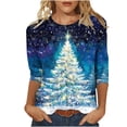 thumbnail image 3 of Wiyuqeen T-Shirts de Noël à Col Rond pour Femmes 2024 Hauts Grande Taille T-Shirts à Imprimé Glitter Tree T-Shirts Classiques à Manches 3/4 T-Shirts de Noël T-Shirts Graphiques pour Noël, 3 of 5