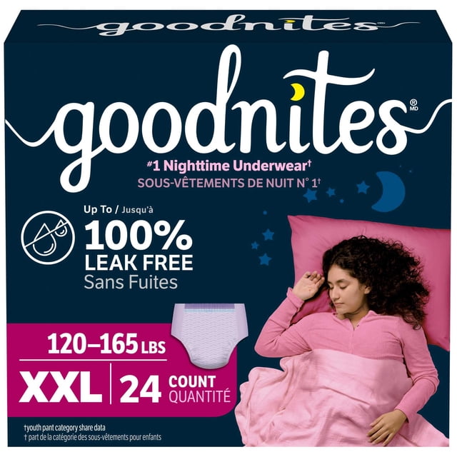 Goodnites Boys Nighttime Bedwetting Underwear, Size XXL (120-165 lbs), 24 Count