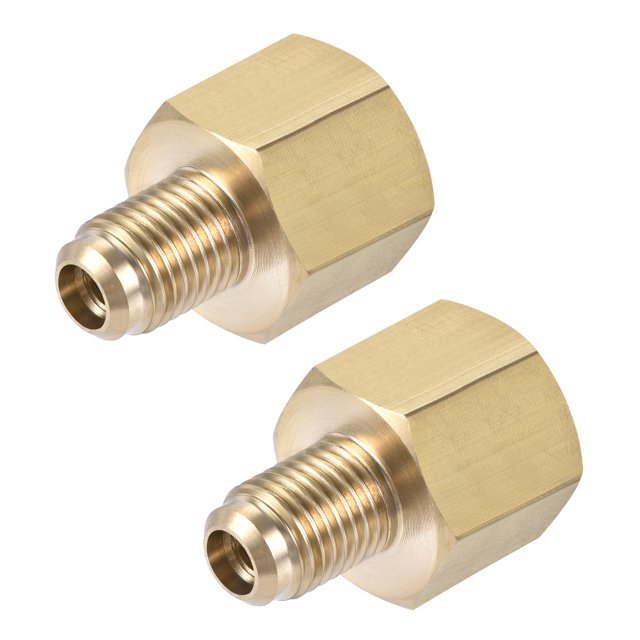 Unique Bargains Raccord de Tuyauterie en Laiton à Filetage 1/4 SAE Mâle 3/8 SAE Femelle, Lot de 2. Fabriqué en Laiton pour une Excellente Résistance à la corrosion et Durabilité, avec une Connexion à Évasement à 45 Degrés pour une Étanchéité Sécurisée. Présente une Conception Hexagonale pour Serrer la Clé. Idéal pour la Climatisation, la Réfrigération, les Systèmes CVC et les applications Hydrauliques.