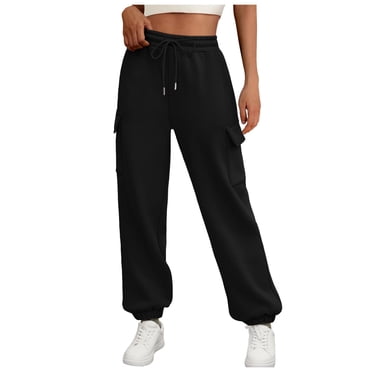 Bmisegm Women's Casual Pants Comfortable Joggers Lined Baggy Athletic Style with Pockets Trendy 2024 Fall Black M