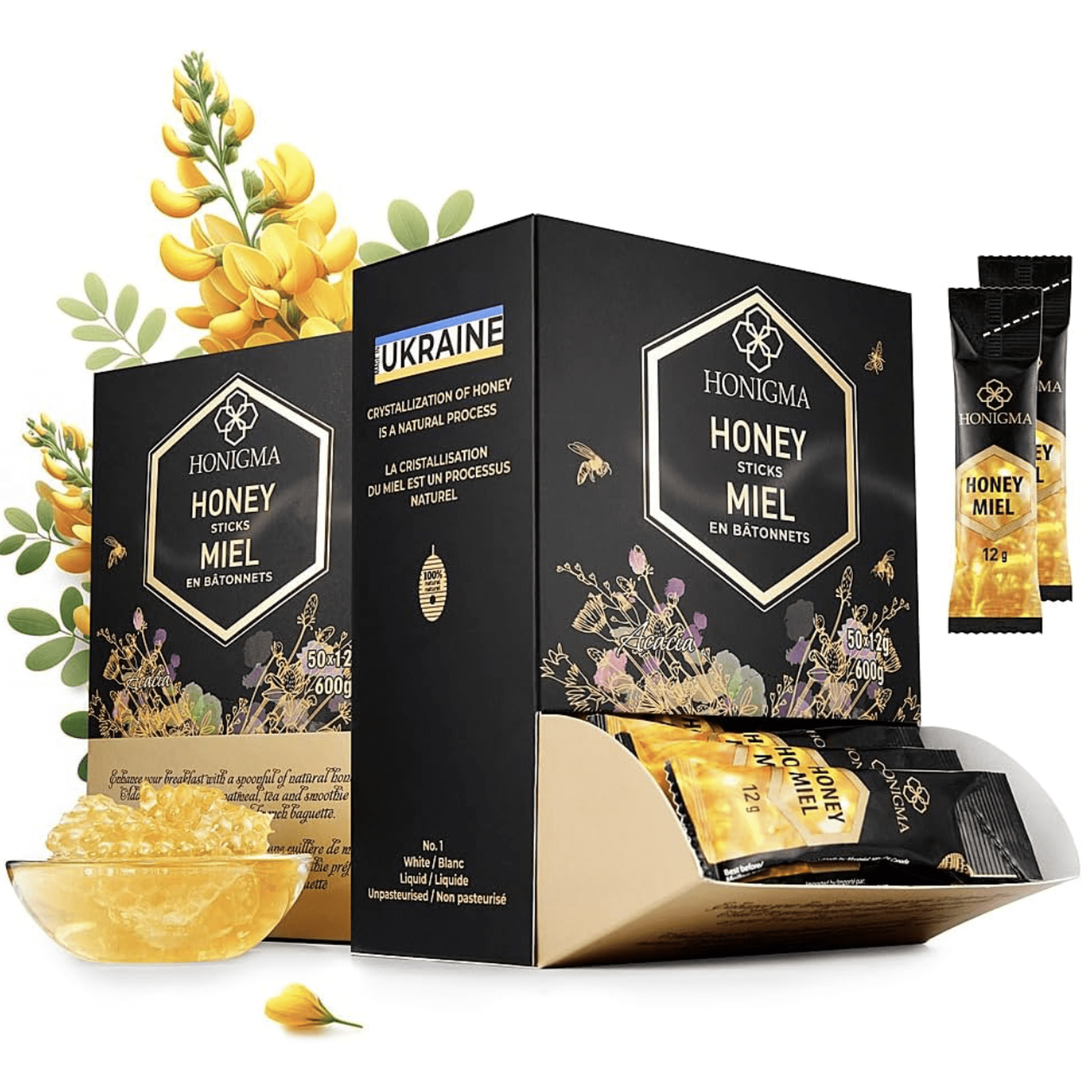 Set of 2 Boxes Honigma Acacia Honey Sticks - 50 Count (12g each