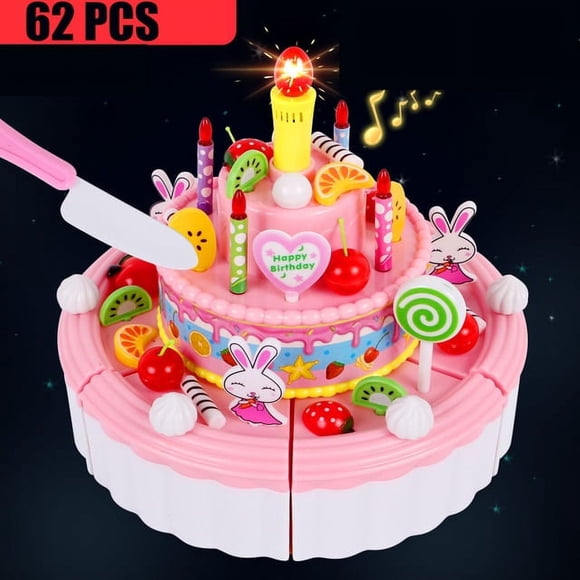 Kids Educational Toys Simulation DIY Birthday Cake Model Kitchen Toys Pretend Play Cutting Fruit Food Toys for Toddler Children