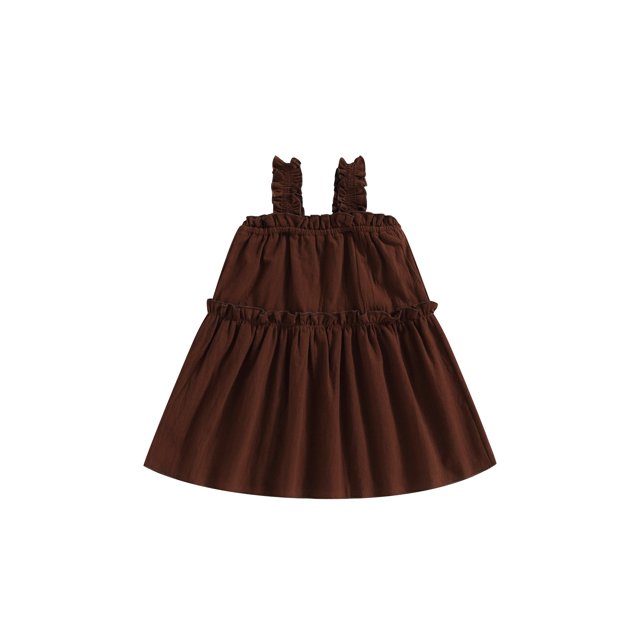 Faithtur Kids Girl Ruffle Dresses, Sleeveless Off Shoulder Solid Color Casual Party Street Princess Dress