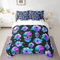 thumbnail image 2 of YST Gothic Skull 7-Piece Comforter Set, King Size, Neon Stars Flowers Print, Polyester, Bedding Set, 2 of 5