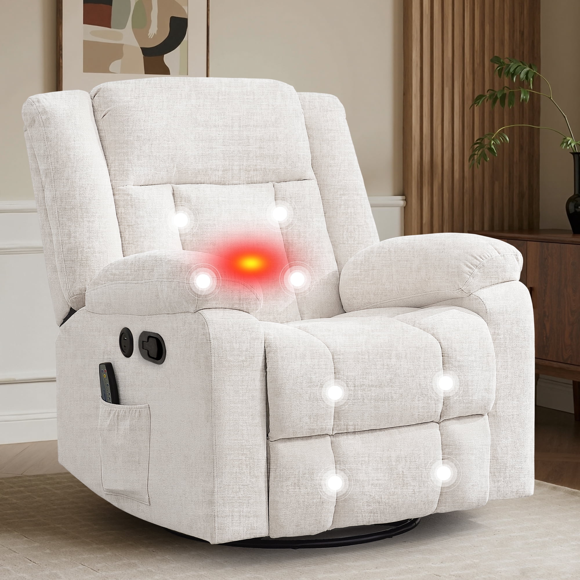 YSICK Swivel Rocker Recliner Chair with USB Ports Chenille for Living Room,Beige