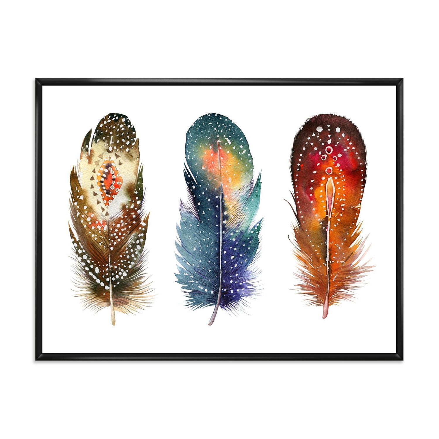 Designart Ensemble de plumes Boho colorées IX ART MURAL À CADRE FLOTT
