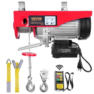 VEVOR Treuil Électrique, Capacité de Levage de 440 Lb, Treuil Électrique en Fil d'Acier de 480 W 110 V avec Télécommande Sans Fil, Hauteur de Levage à Câble Unique de 40 Pi et Moteur en Cuivre Pur, pour Garage Entrepôt Usine