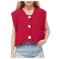 thumbnail image 2 of Women's Sleeveless Knit Cardigan Vest Solid Color Pocket Button Front Short Spring Summer Outerwear Coat, 2 of 7