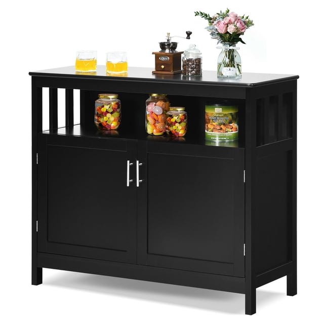 Costway Buffet de Cuisine Serveur Bahut Armoire de Rangement avec 2 Portes et Tablette Noir