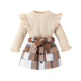 thumbnail image 1 of MEZZALL Toddler Girl Fall Winter Clothes Solid Color Long Sleeve Ribbed T-Shirt Knit Tops Plaid Button Mini Skirts Set Outfits, 2-3 Years, 1 of 7