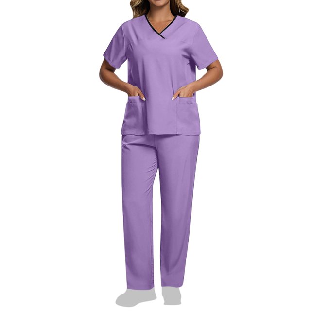 V Neck Scrubs for Women Set Scrubs Top Drawstring Straight Pants 4 Way Stretch Medical Nursing Uniforms Matching Sets