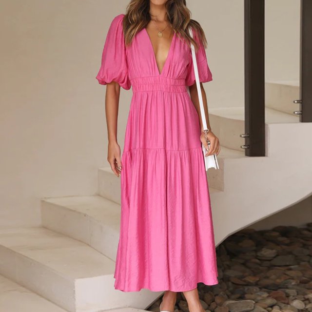 SMihono Robes d'Été Bohémiennes Femmes Grande Taille Mode Femmes Été Décontracté Col en V Bandage Manches Courtes Robe Imprimée Florale