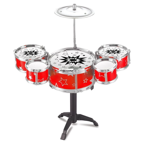 Kids Drum Set,Jazz Drum Kit for Toddlers Baby Musical Drum Toys 5 Drums with Stool Pedal Percussion Musical Instruments Birthday Early Education Xmas Gift Toys for 3 4 5 6 Year Old Girls Boys