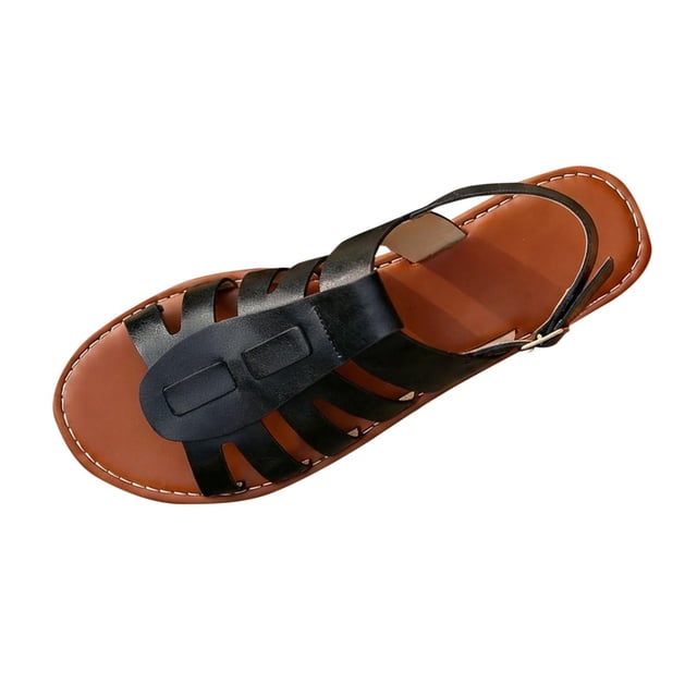 WLOELOEW Women'S Plus-Size Pointed-Toe Slippers With Strap Soft Sole For Summer Black Pu Material Size 6 Us 9.25 Inches
