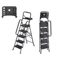 thumbnail image 1 of KFFKFF 5 Step Ladder, Folding Step Stool with Wide Anti-Slip Pedal, Tool Tray, Dual Side Handrails, 600 lbs Capacity Portable Steel Ladder, Multi-Use for Kitchen, Black, 1 of 9