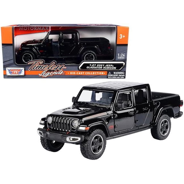 Motormax 1-24 et 1-27 Voiture Modèle Moulée sous Pression pour 2021 Jeep Gladiator Rubicon Camionnette à Toit Fermé, Noir. une Voiture Moulée sous Pression de Collection avec de Vrais Pneus en Caoutchouc, des Portes avant Ouvrantes et des Intérieurs et Extérieurs Détaillés. Fabriquée en Métal Moulé sous Pression avec Quelques Pièces en Plastique. Dimensions Environ L-8, L-3, H-2,75 Pouces. Emballée dans une Boîte de Marque au design de Légendes Intemporelles.