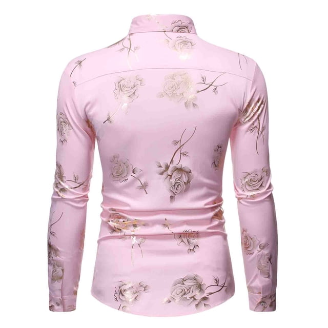 Pompotops Chemise de Soirée Homme Boîte de Nuit Dorée Imprimée 3D Rose Ajustée en Solde