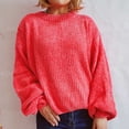 thumbnail image 2 of Timegard Chandails à Manches Longues pour Femmes Automne Hiver Décontractés Confortables Col Ras du Cou Manches Longues Bouffantes Hauts de Couleur Unie, 2 of 6
