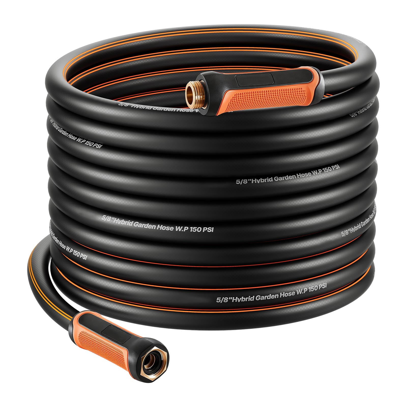 KFFKFF Garden Hose, 75 ft 5/8" Heavy Duty 4-Layer Rubber Water Hose, 150PSI Working & 600PSI Burst, Flexible & Non-kink Outdoor Waterhose with 3/4" Fitting