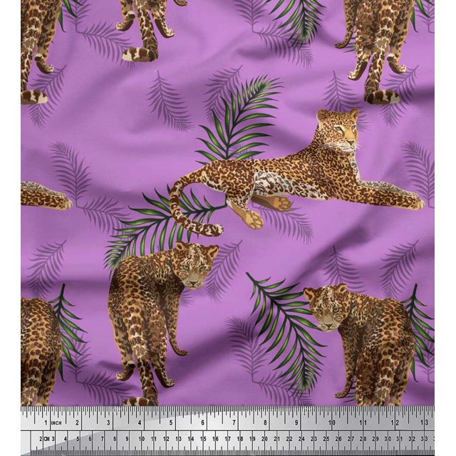 Soimoi Tissu Georgette Viscose Feuilles & Léopard Imprimé Animal au Mètre 42 Pouces de Large