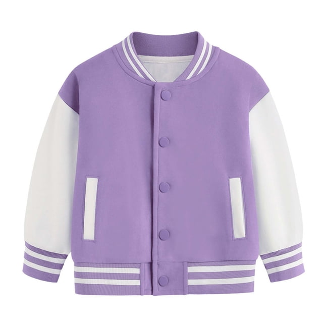 Girls Coats And Jackets Child Autumn Spring Long Sleeved Color Block Baseball Purple Fall Tops for Teen Girls ,1-2 Years