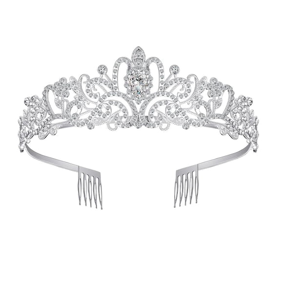 Tiaras Crowns for Women, Silver Crystal Tiara Crown Headband Princess Elegant Crown with combs for Women Bridal Wedding Prom Birthday Party, Halloween Christmas Costume, Silver