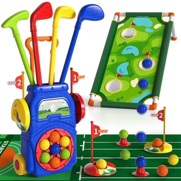 Kids Golf Club Set for 3 4 5 6 Years Old Boys Girls, Kids Golf Set with Putting Mat, Cornhole Board, Outdoor Indoor Sports Toy Birthday Gift