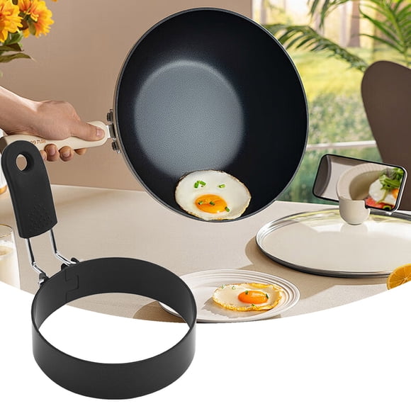 Riforla Egg Rings for Frying Stainless Steel Egg Rings Round Egg Cooker Rings Pancake with Black Silicone Handle Non Stick Egg for Kitchen Breakfast Tool Egg Bakeware A